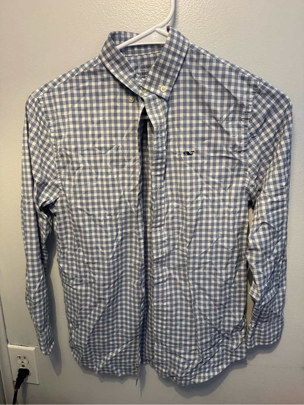 Vineyard Vines Light Gray and White Gingham Button-Down Shirt